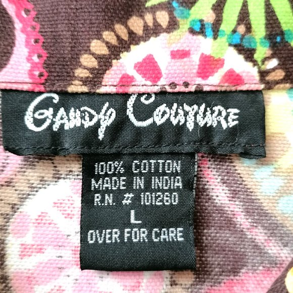 Gandy Couture Womens Brown Collared Front Pocket Floral Casual Jacket Size L - Picture 5 of 6